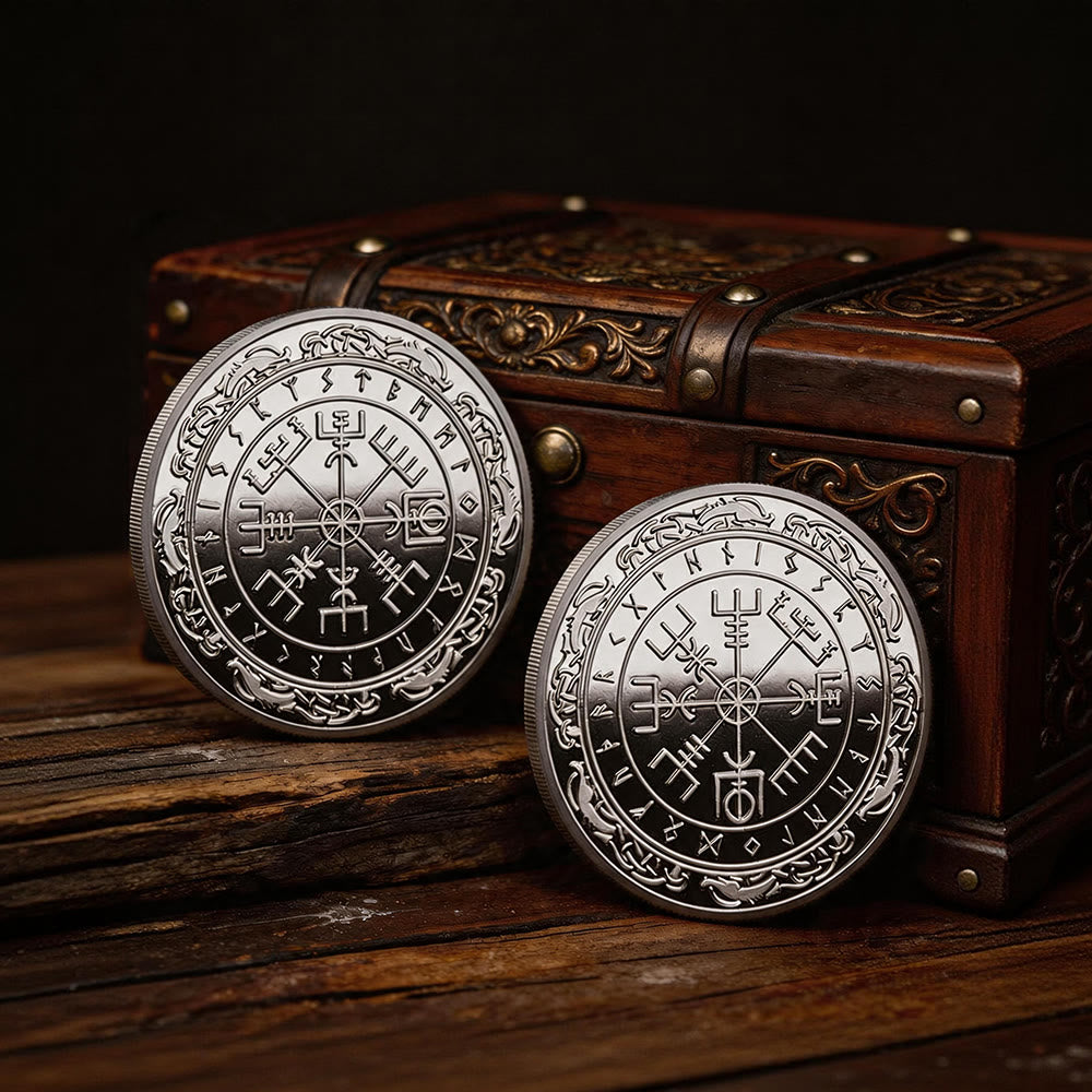 WorldNorse Double-sided Viking Lucky Commemorative Coin - Vegvisir # Silver - image 3