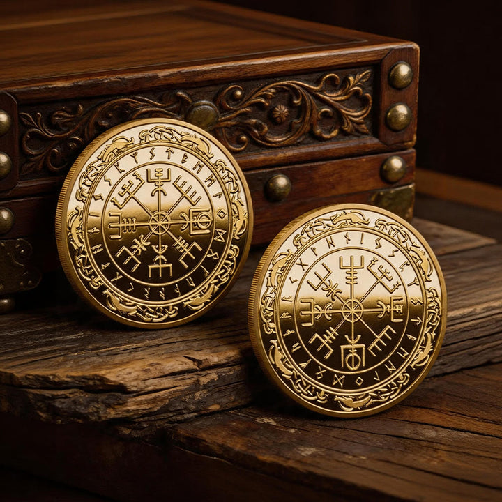 WorldNorse Double-sided Viking Lucky Commemorative Coin - Vegvisir # Gold - image 0