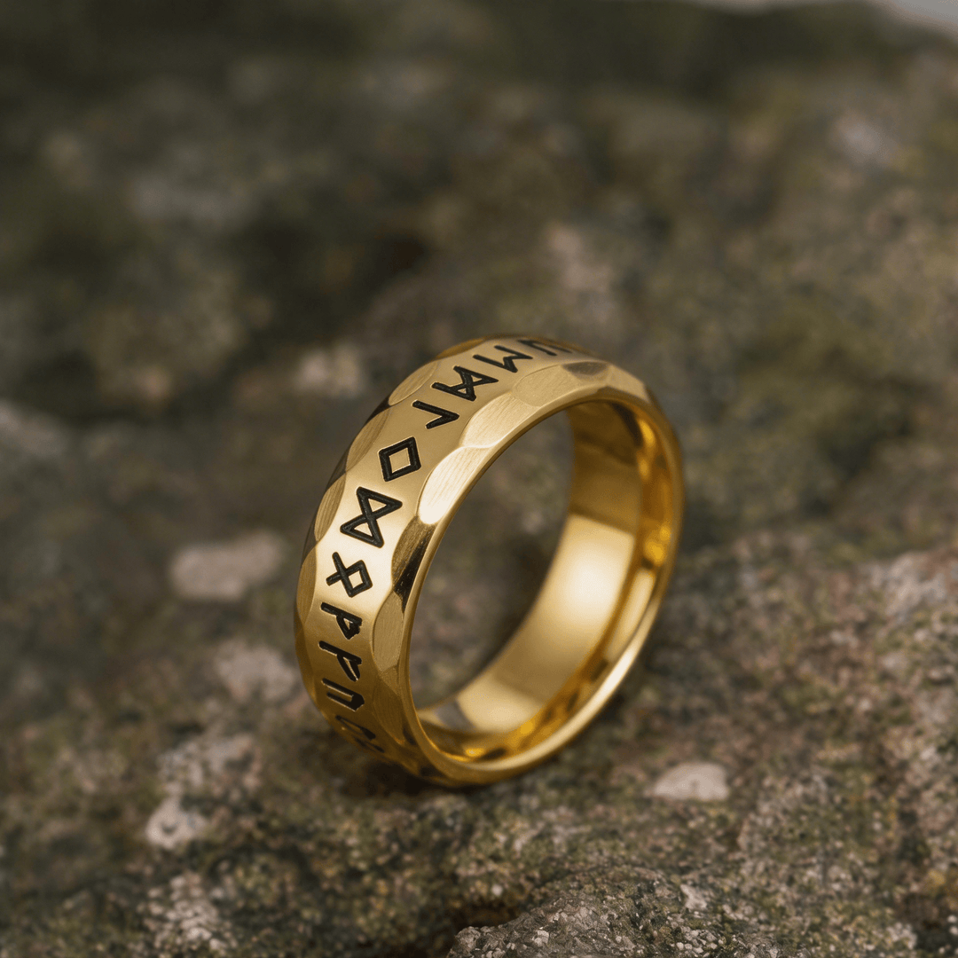 WorldNorse Hammered Futhark Rune Viking Amulet Ring - Gold - UK Size Z（US 13） - image 14