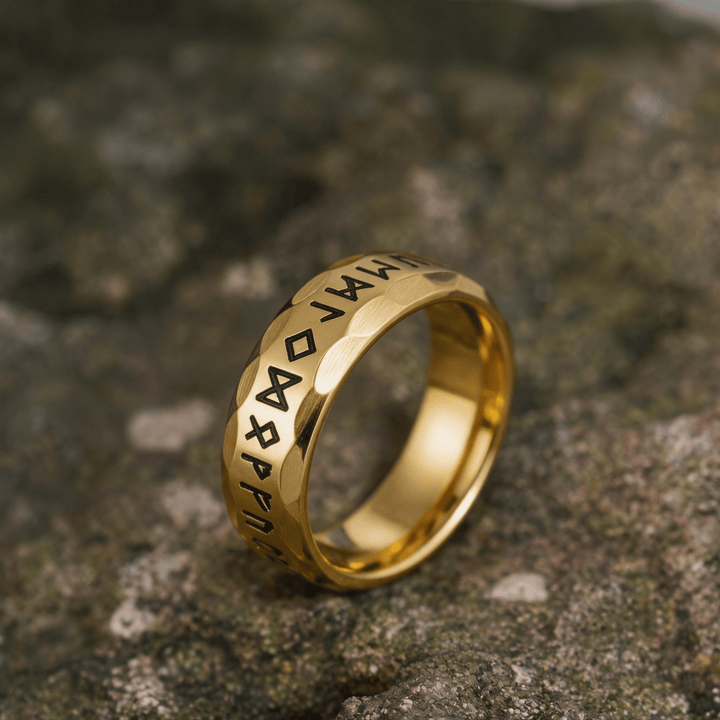 WorldNorse Hammered Futhark Rune Viking Amulet Ring - Gold - UK Size Z（US 13） - image 14