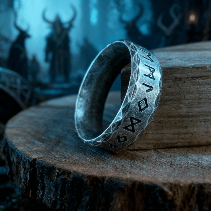 WorldNorse Hammered Futhark Rune Viking Amulet Ring - Retro Silver - UK Size Z（US 13） - image 1