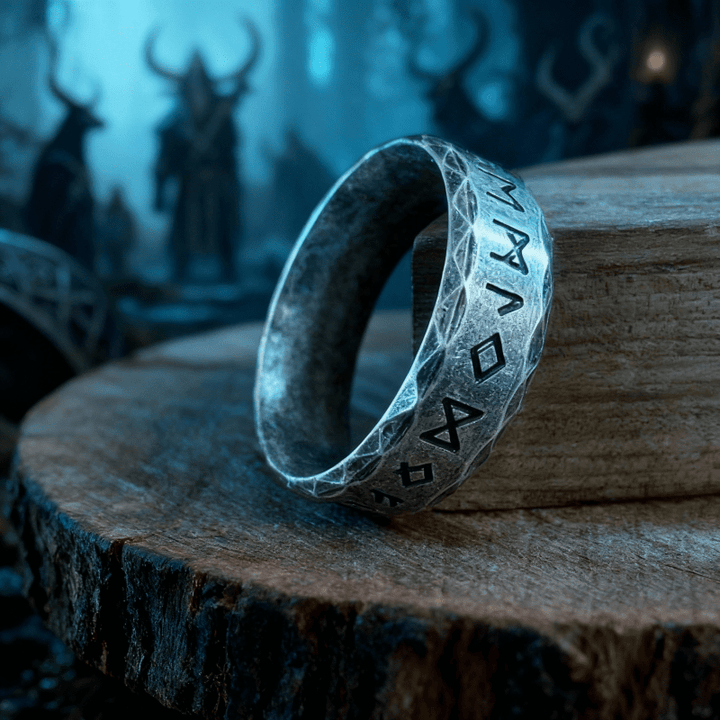 WorldNorse Hammered Futhark Rune Viking Amulet Ring - Retro Silver - UK Size Z（US 13） - image 1