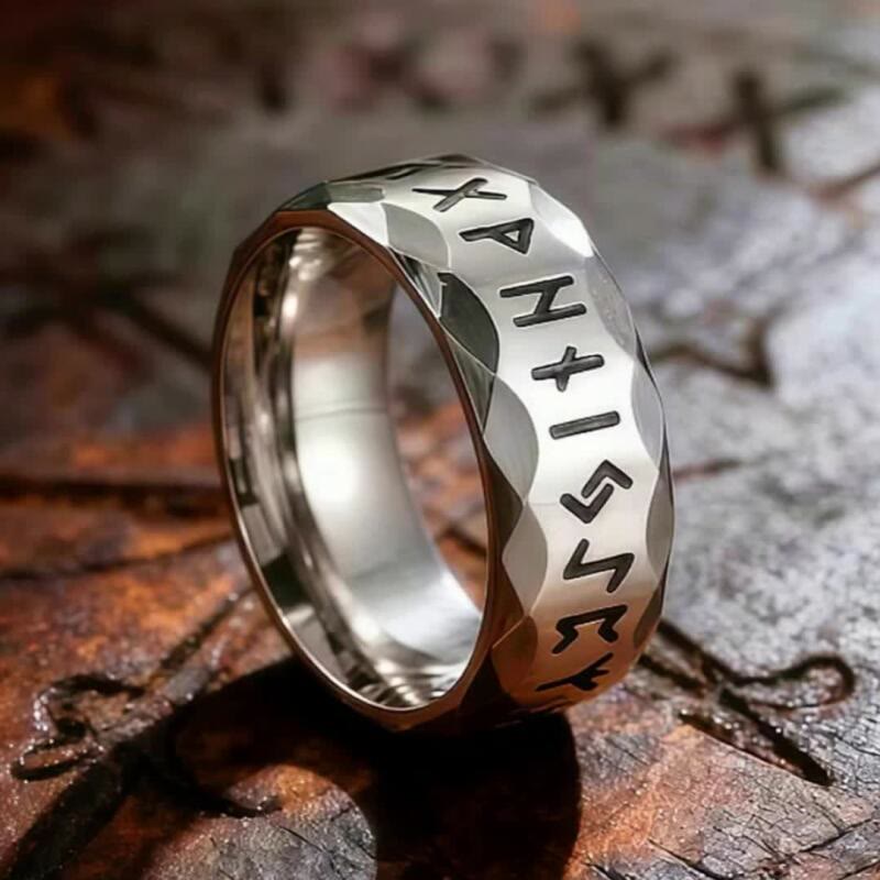 WorldNorse Hammered Futhark Rune Viking Amulet Ring - Silver - UK Size Z（US 13） - image 5