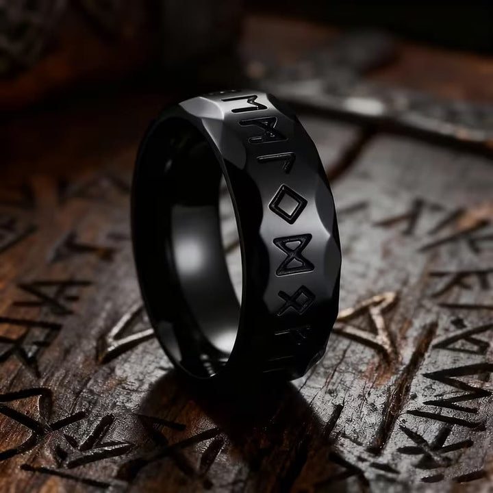 WorldNorse Hammered Futhark Rune Viking Amulet Ring - Black - UK Size Z（US 13） - image 10