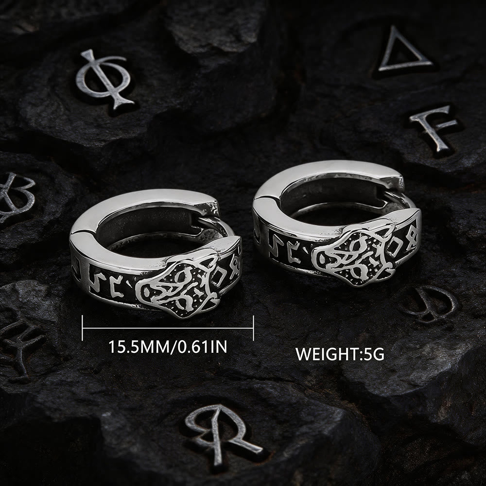 WorldNorse Viking Wolf Head Rune Hoop Earrings - image 6