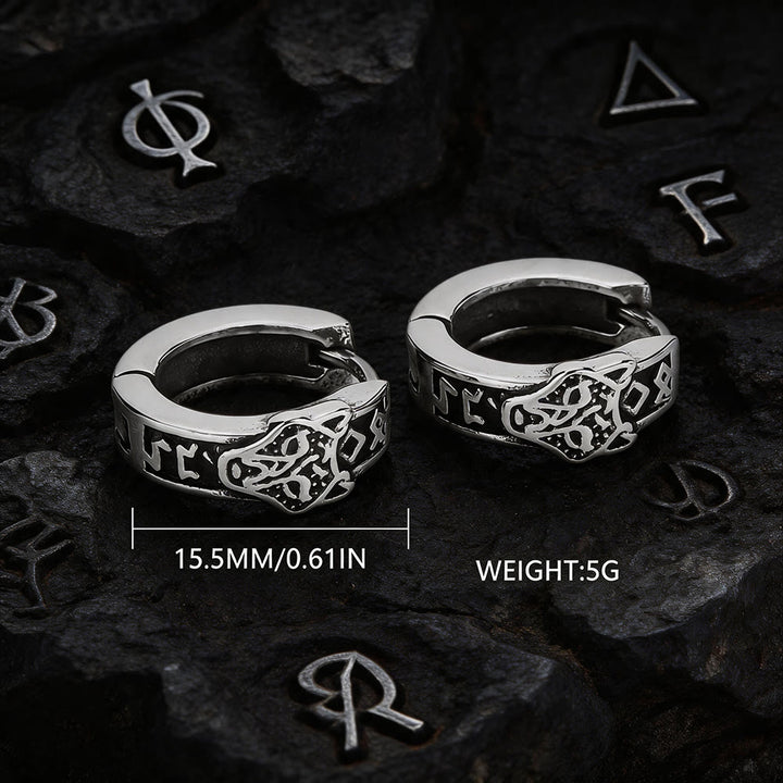WorldNorse Viking Wolf Head Rune Hoop Earrings - image 6