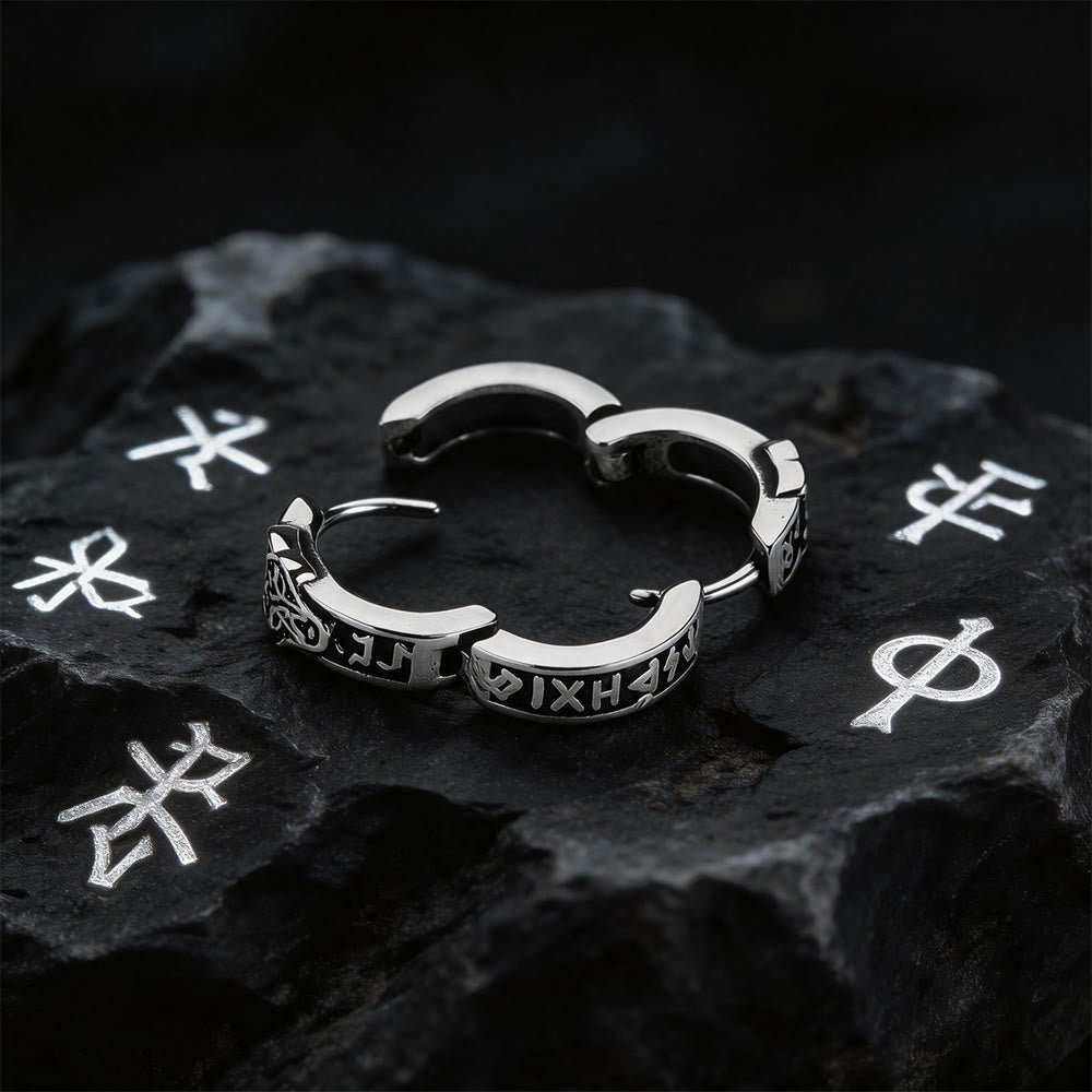 WorldNorse Viking Wolf Head Rune Hoop Earrings - image 3