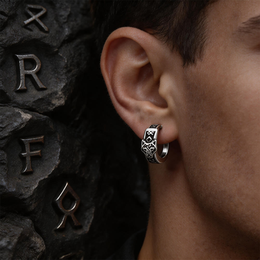 WorldNorse Viking Wolf Head Rune Hoop Earrings - image 1