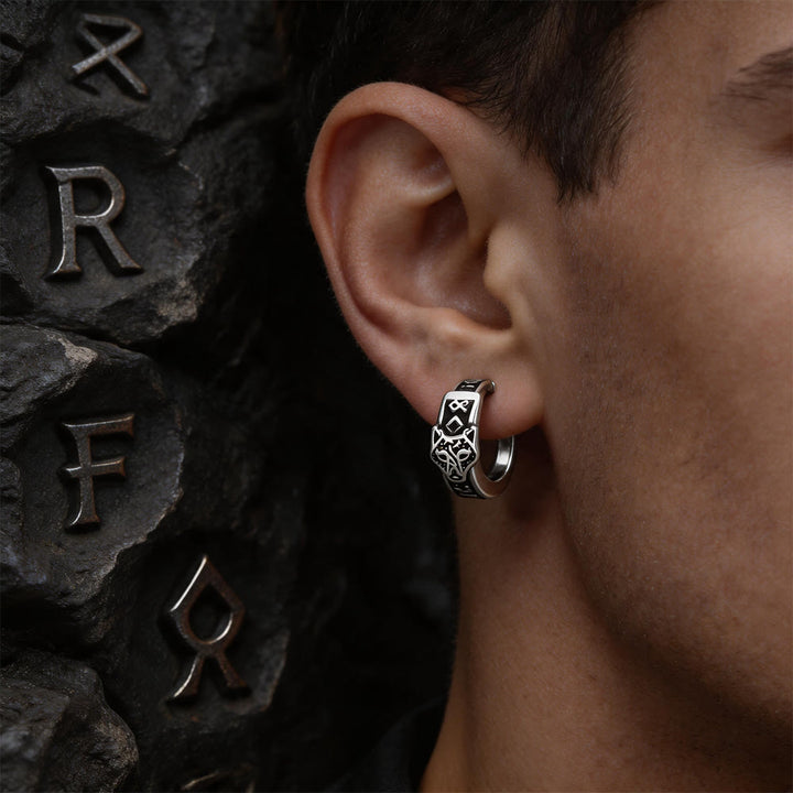 WorldNorse Viking Wolf Head Rune Hoop Earrings - image 1