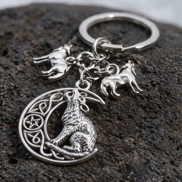 WorldNorse Wolf Howling Crescent Moon Keychain - image 3
