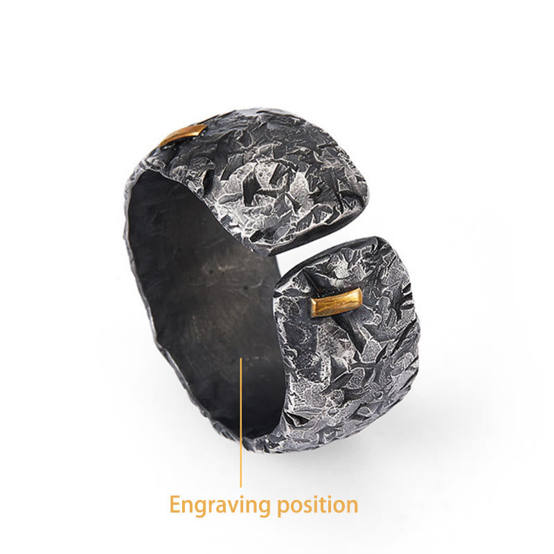 WorldNorse Handcrafted 999 Silver Frosted Crust Gold Inlay Ring - Inner Circumference 62.5-65 cm - YES PLEASE - image 4