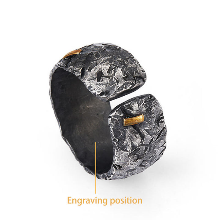 WorldNorse Handcrafted 999 Silver Frosted Crust Gold Inlay Ring - Inner Circumference 62.5-65 cm - YES PLEASE - image 4