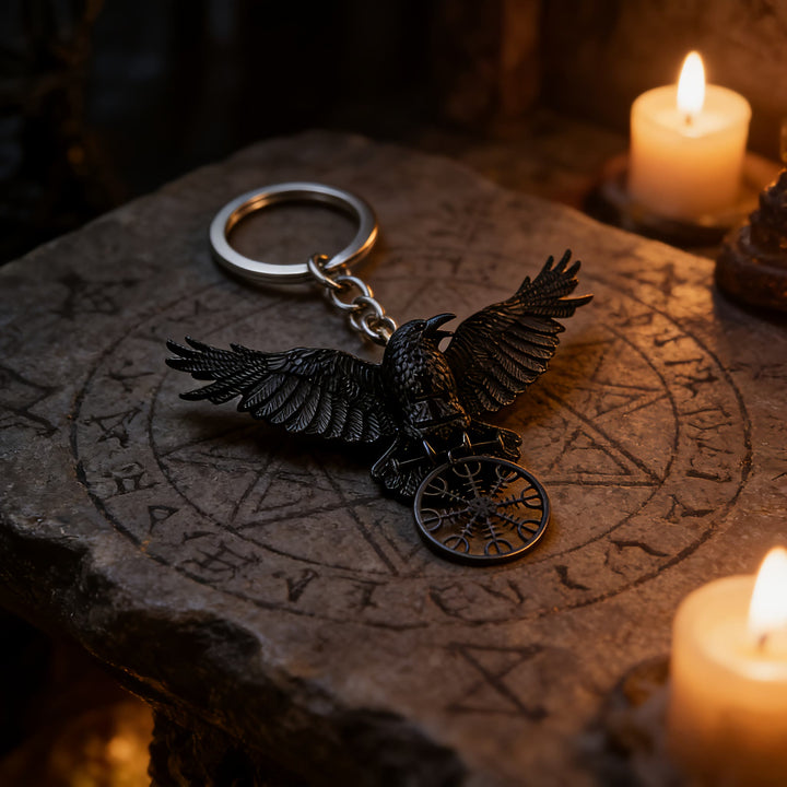 WorldNorse Viking Raven Odin Crow Vegvisir Compass Pendant Keychain / Necklace - image 1