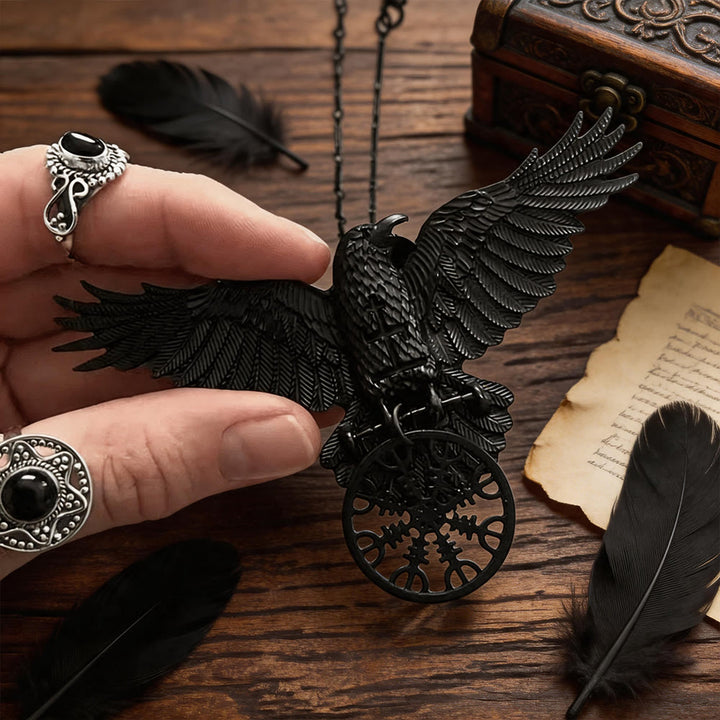 WorldNorse Viking Raven Odin Crow Vegvisir Compass Pendant Keychain / Necklace - image 6