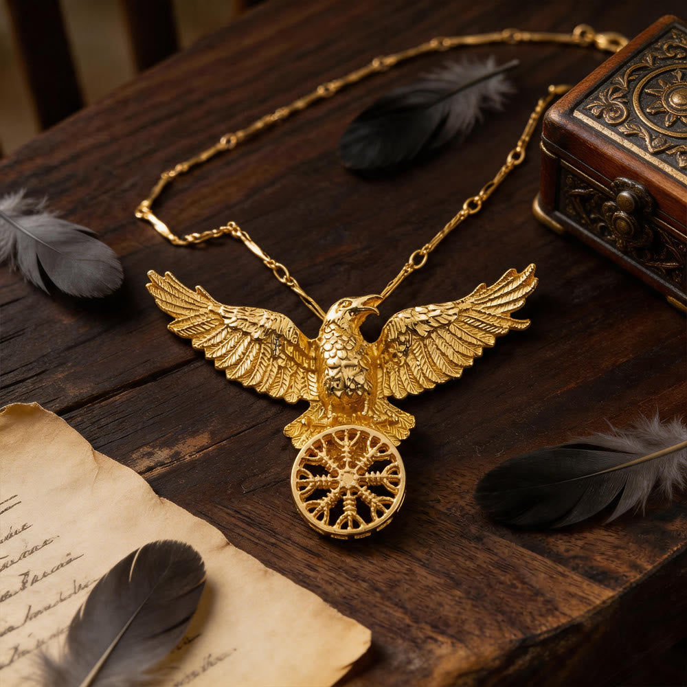 WorldNorse Viking Raven Odin Crow Vegvisir Compass Pendant Keychain / Necklace - Necklace#Gold - image 11