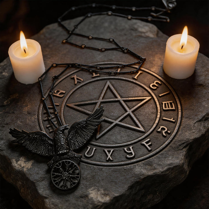 WorldNorse Viking Raven Odin Crow Vegvisir Compass Pendant Keychain / Necklace - image 8