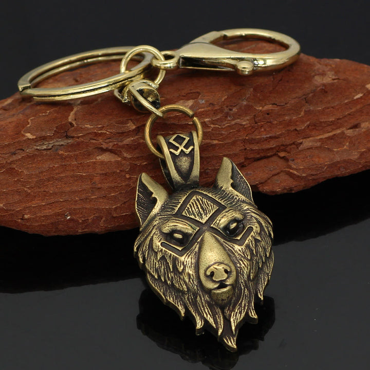 WorldNorse Viking Rune Wolf Head Keychain - Bronze - image 2