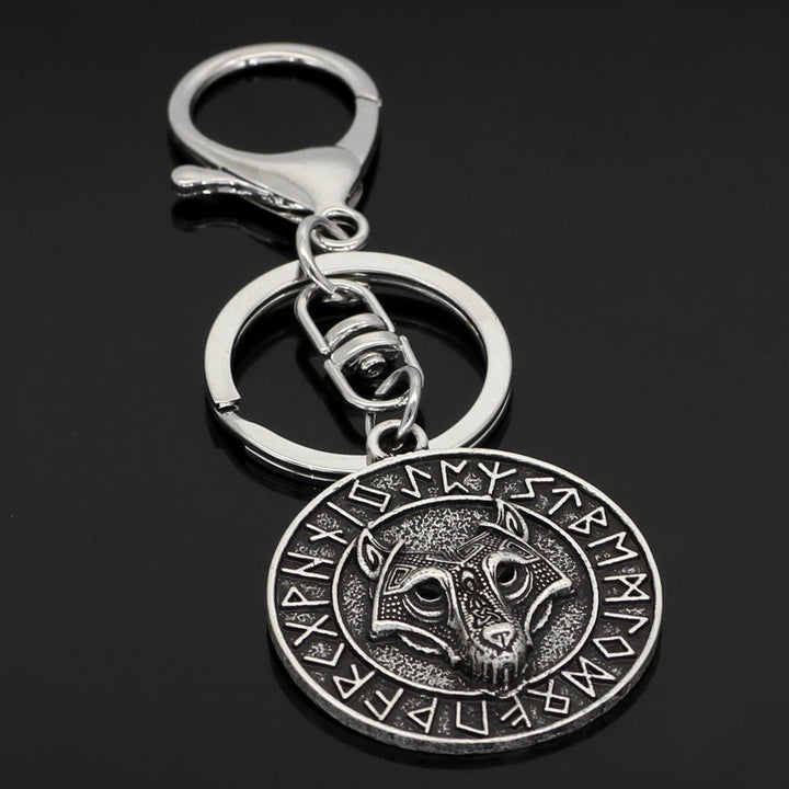 WorldNorse Rune Border Wolf Head Keychain - image 3