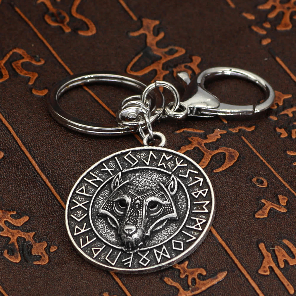 WorldNorse Rune Border Wolf Head Keychain - image 2