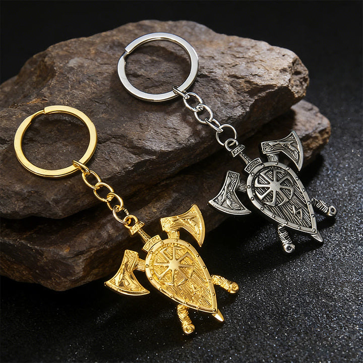 WorldNorse Dual Axe Shield Emblem Keychain - image 0