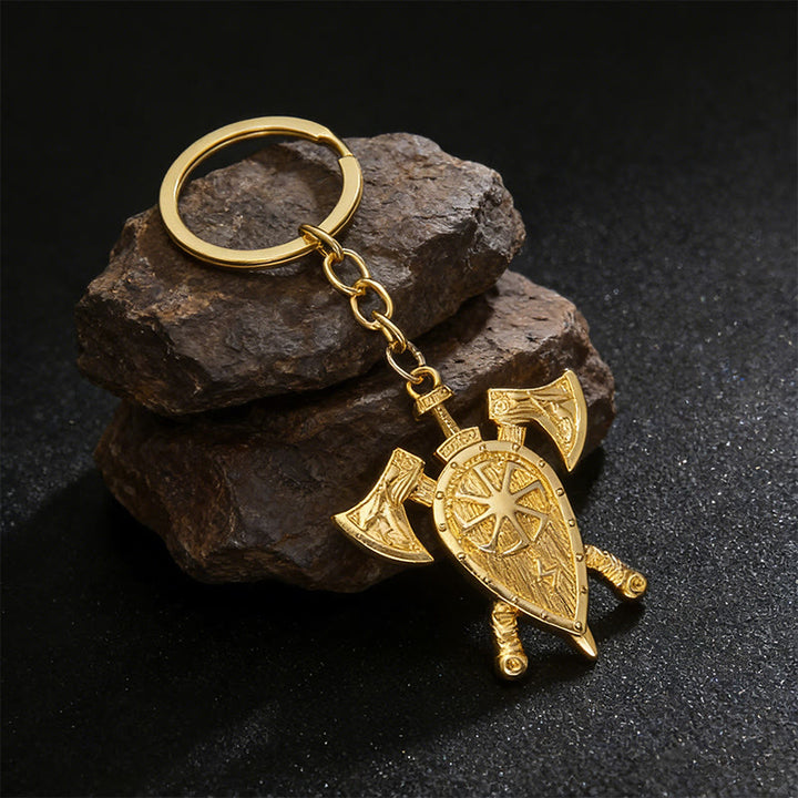 WorldNorse Dual Axe Shield Emblem Keychain - Gold - image 4