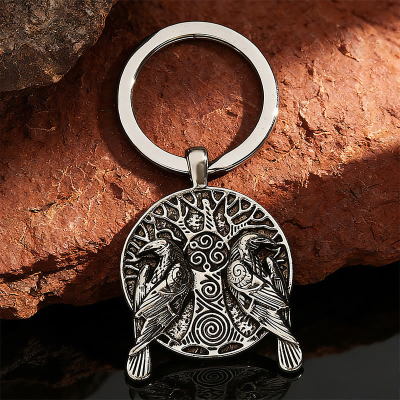 WorldNorse Embossed Norse Twin Raven Medallion Keychain - image 3