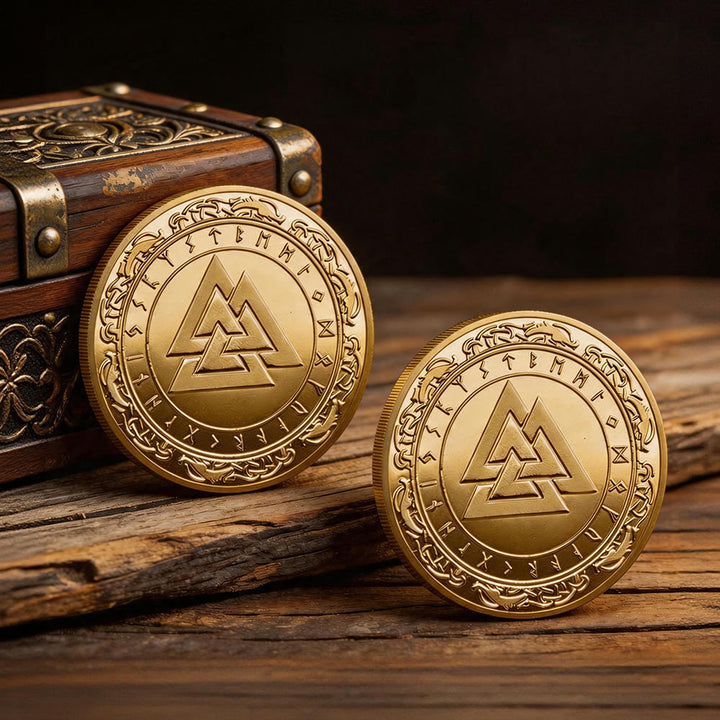 WorldNorse Double-sided Valknut Embossed Commemorative Coin - Gold - image 0
