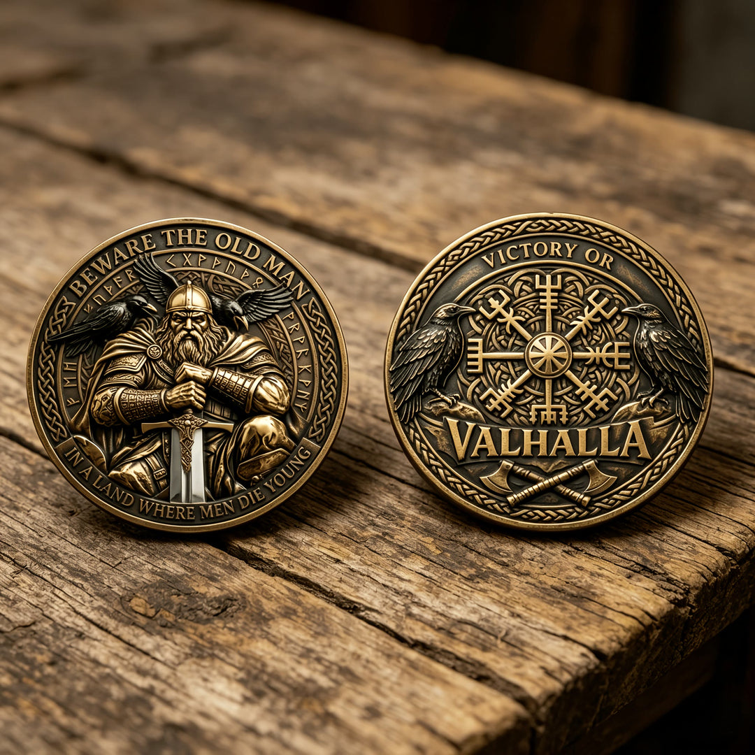 WorldNorse Odin Raven Vegvisir Carved Commemorative Coin - image 3