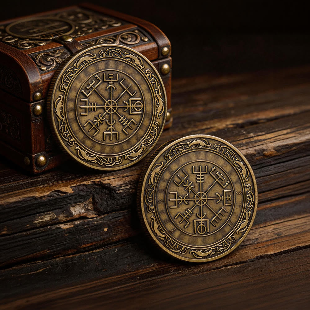 WorldNorse Antique Vegvisir Compass Embellished Commemorative Coin - Vegvisir - image 0