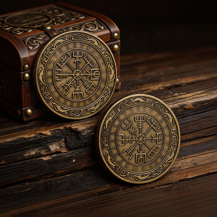 WorldNorse Antique Vegvisir Compass Embellished Commemorative Coin - Vegvisir - image 0