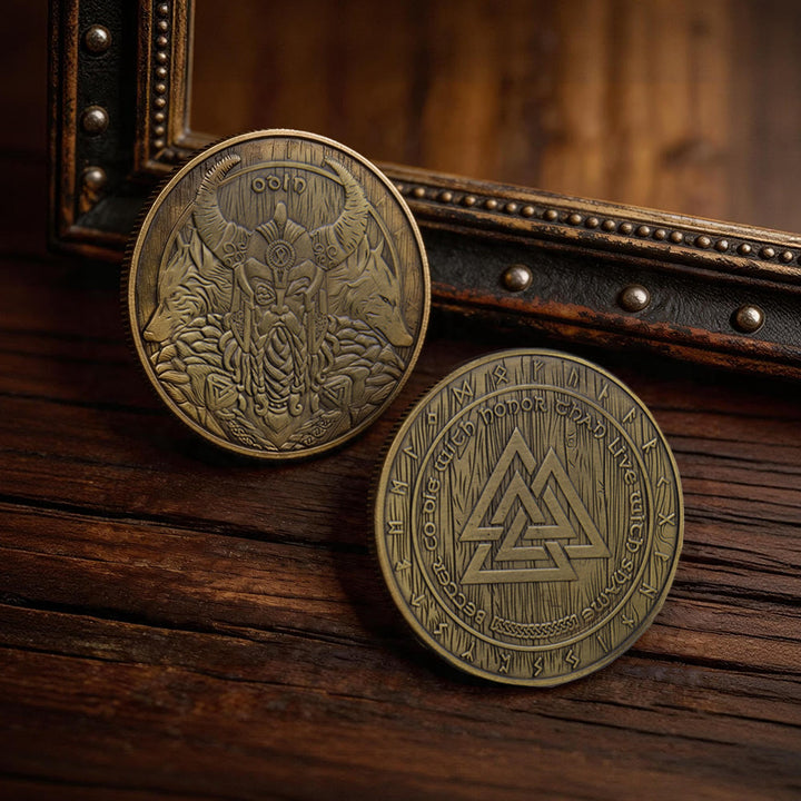WorldNorse Odin Twin Wolf Valknut Commemorative Coin - Odin - image 0