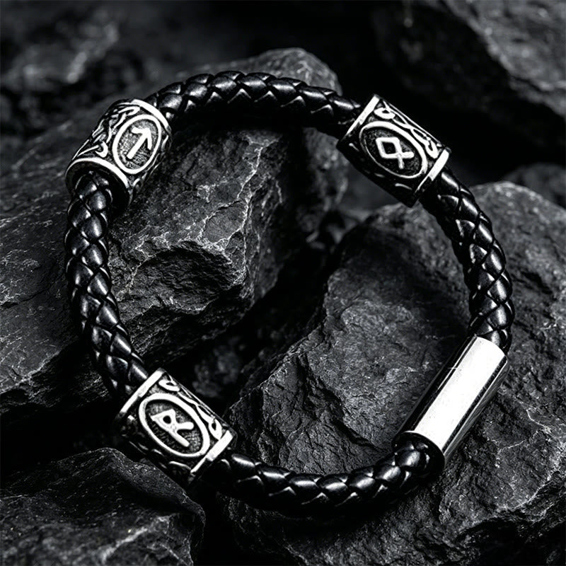 WorldNorse Celtic Knot Rune Braided Leather Bracelet - Style#3 - 24cm - image 2