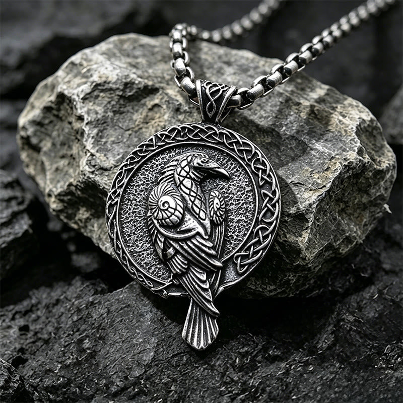 WorldNorse Double Sided Antique Odin Raven Celtic Knot Necklace - Retro Silver - Box Chain - image 1