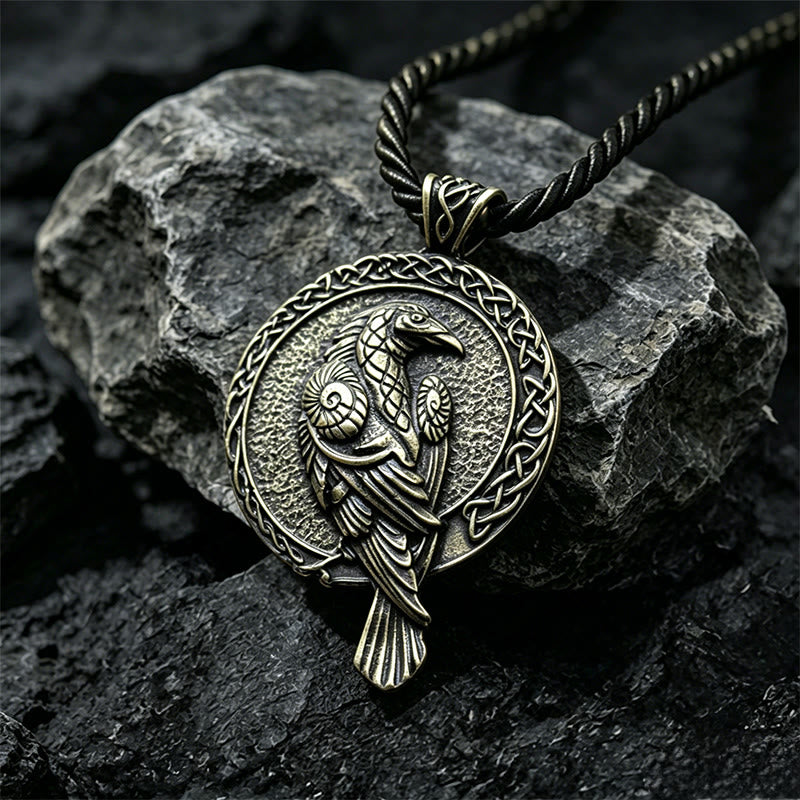 WorldNorse Double Sided Antique Odin Raven Celtic Knot Necklace - Bronze - Cotton Rope - image 9