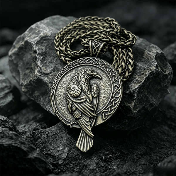 WorldNorse Double Sided Antique Odin Raven Celtic Knot Necklace - Bronze - Wheat Chain - image 7