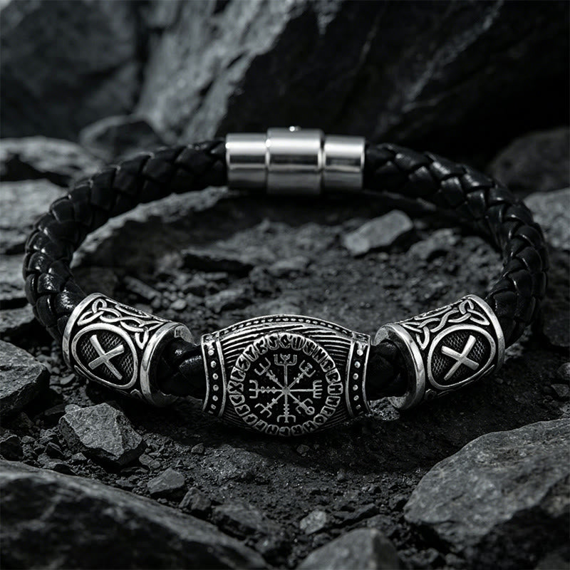 WorldNorse Viking Vegvisir Compass Rune Carve Bracelet - Silver - 25cm - image 0