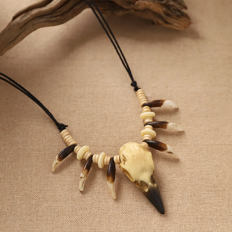 WorldNorse Raven Skull Tusk Disc Bead Necklace - Style#1 - image 0