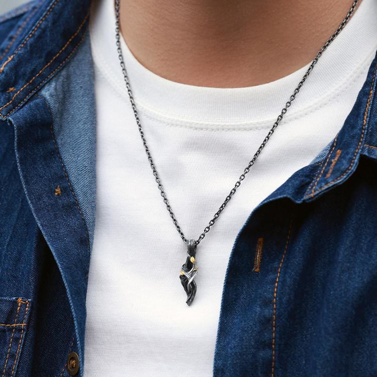 WorldNorse Handcrafted 999 Silver Withered Wood Twisted Vine Gold Leaf Necklace - image 6