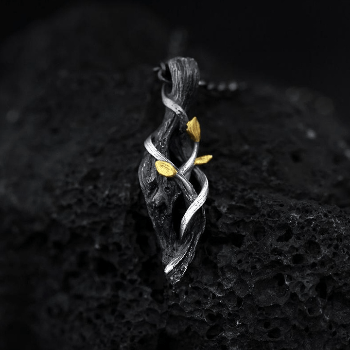 WorldNorse Handcrafted 999 Silver Withered Wood Twisted Vine Gold Leaf Necklace - image 5