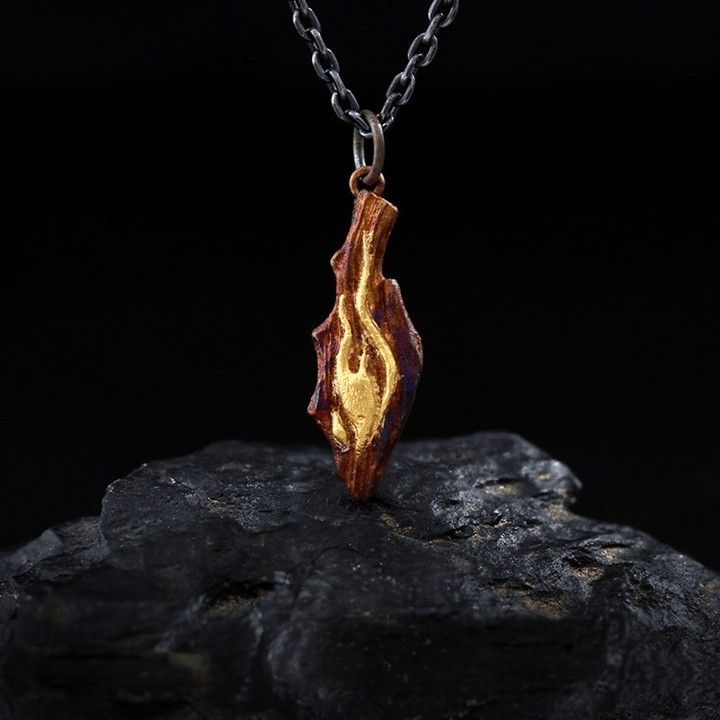WorldNorse Handcrafted 999 Silver Fire Textured Gilded Pendant Necklace - Colorful - With 55cm Silver Chain - image 0