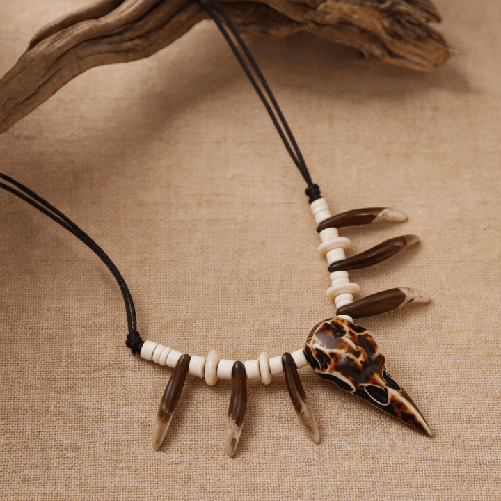 WorldNorse Raven Skull Tusk Disc Bead Necklace - Style#5 - image 9