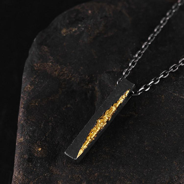WorldNorse Handcrafted 999 Silver Slab Crack Gold Necklace - With 55cm Silver Chain - image 2