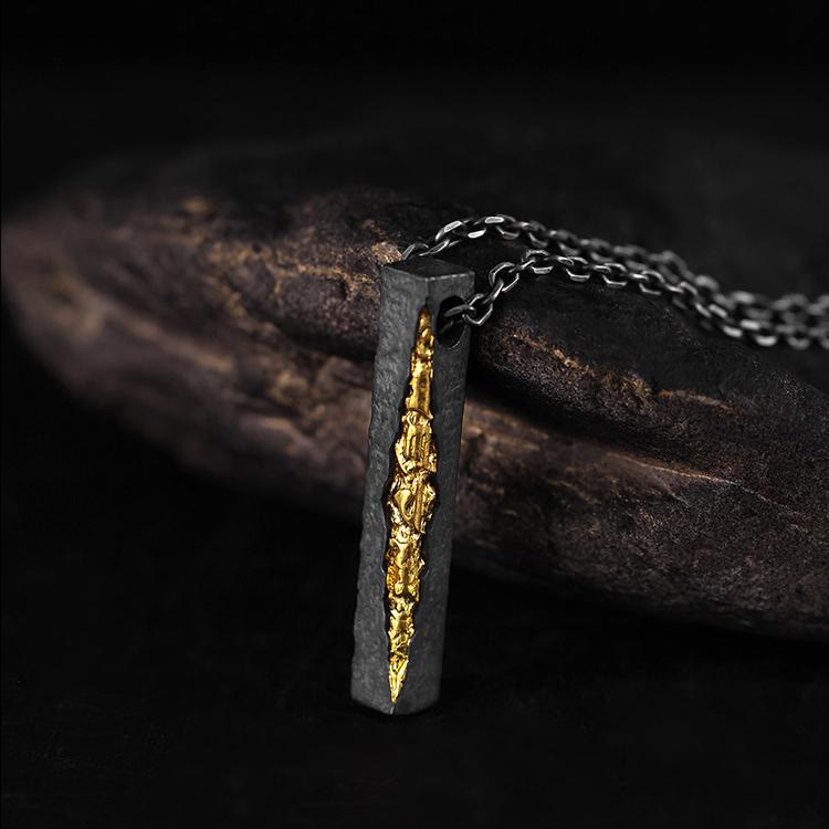 WorldNorse Handcrafted 999 Silver Slab Crack Gold Necklace - image 4