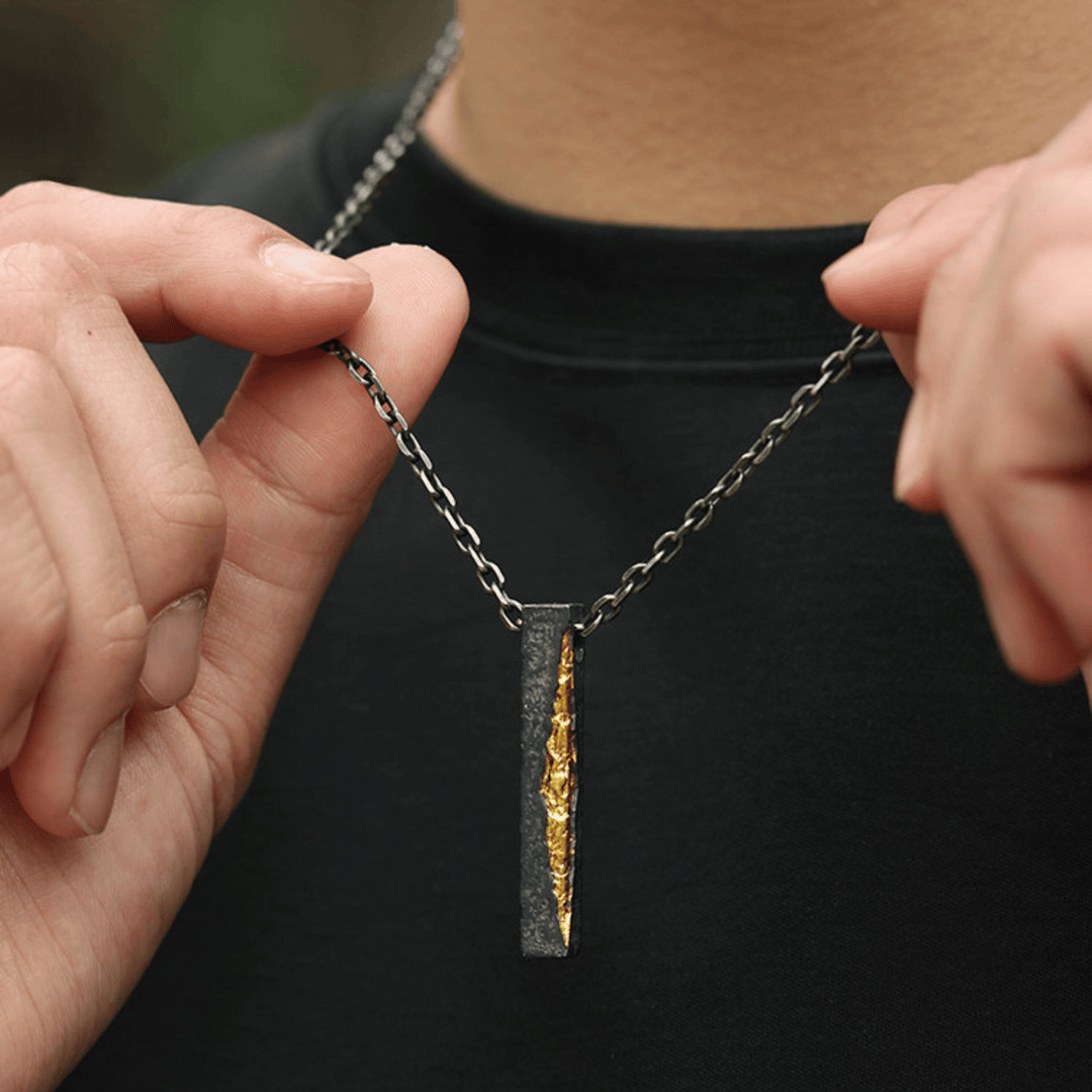 WorldNorse Handcrafted 999 Silver Slab Crack Gold Necklace - image 8