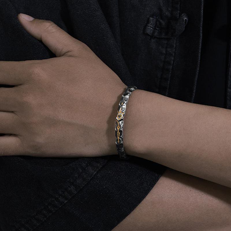 WorldNorse Handcrafted 925 Silver Wish Stone Textured Cuff Bracelet - image 1