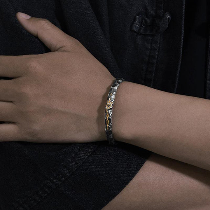 WorldNorse Handcrafted 925 Silver Wish Stone Textured Cuff Bracelet - image 1