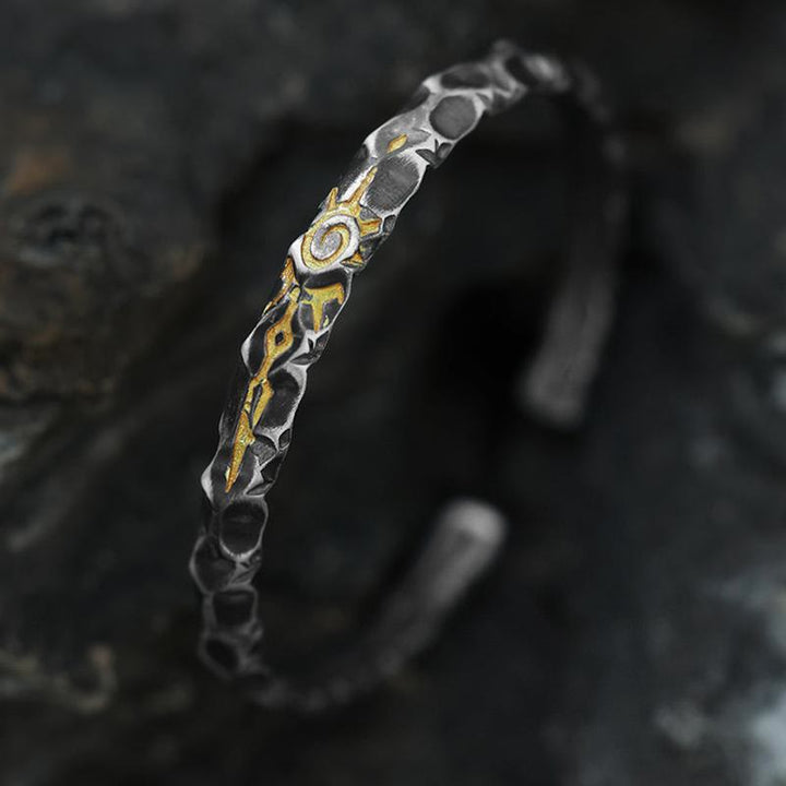 WorldNorse Handcrafted 925 Silver Wish Stone Textured Cuff Bracelet - Inner Circumference 17-21cm - image 0