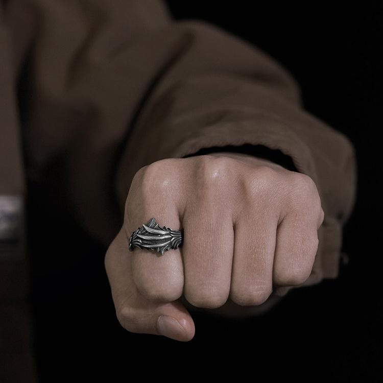 WorldNorse Handcrafted 999 Silver Carved Feather Layered Ring - image 1