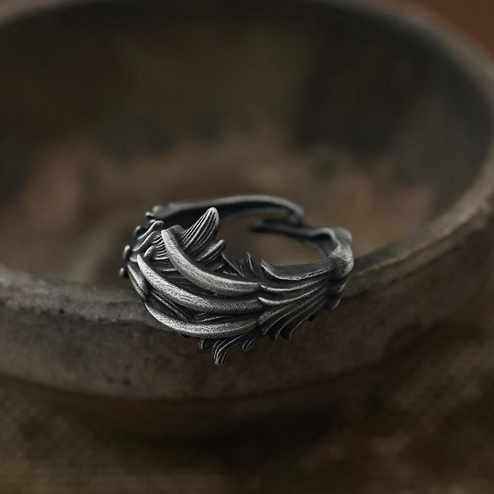 WorldNorse Handcrafted 999 Silver Carved Feather Layered Ring - image 2