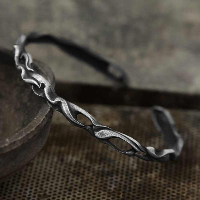 WorldNorse Handcrafted 999 Silver Twisted Flame Hollow Cuff Bracelet - image 3